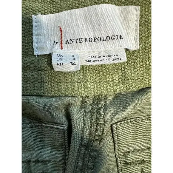 Anthropologie Linen Blend Cargo Utility Jogger Pants Womens 2 Boho Green NWOT - Picture 5 of 7